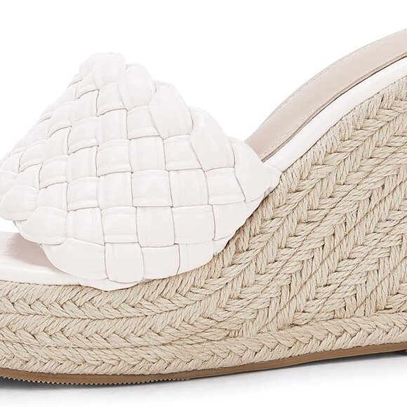 Womens Platform Wedge Espadrilles Faux Leather 8 Slip On Open Toe Summer - Picture 2 of 6